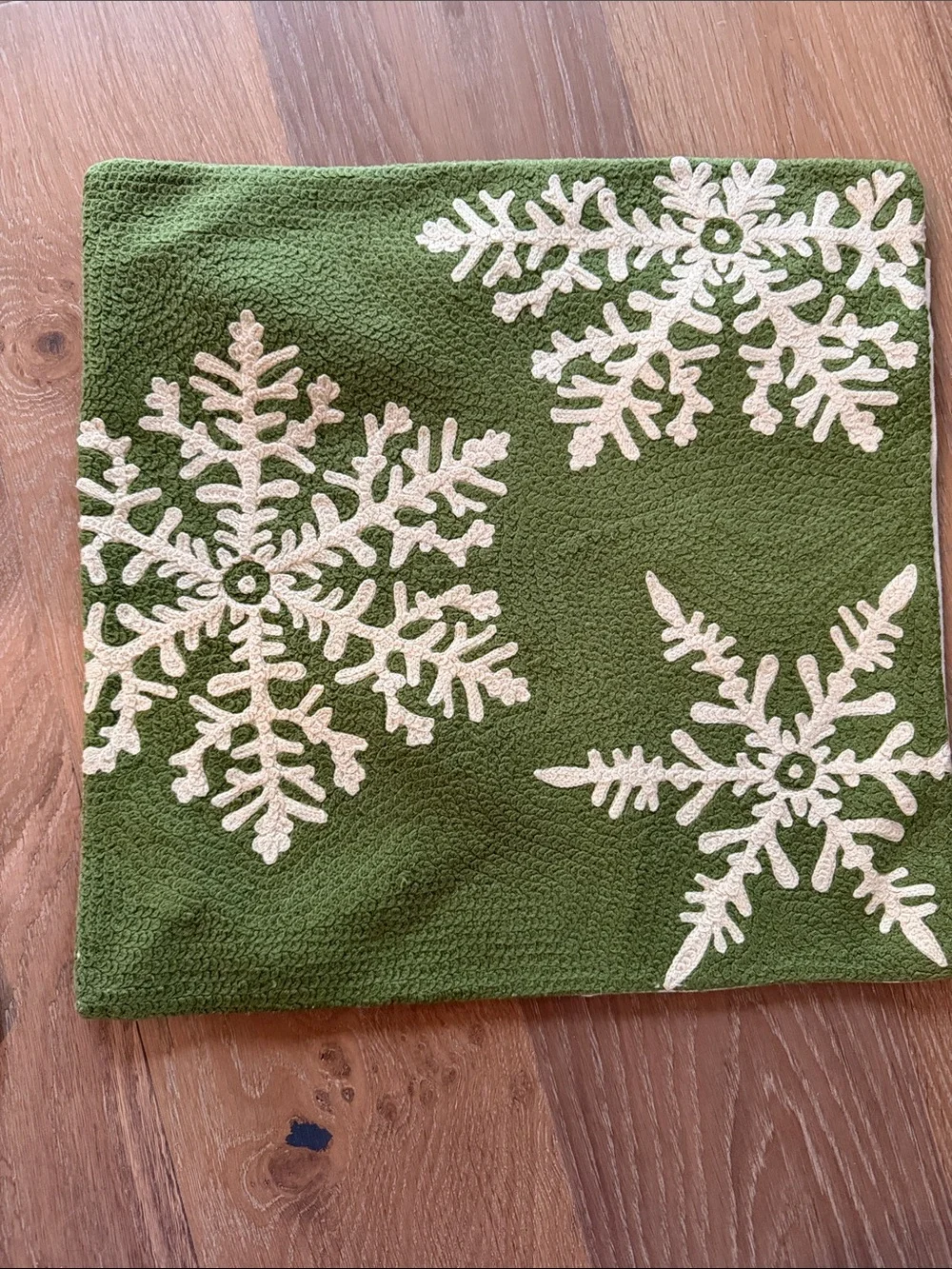 Pottery Barn 2 Holiday Snowflake Throw Pillow Cover - Green and Cream